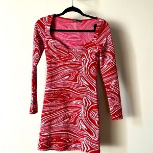 ZARA Red Marble Swirl Jacquard Knit Bodice Mini Dress Size Medium